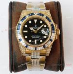 (ROF) Swiss Rolex GMT-master II Custom Luxury Watch Yellow Gold Diamond Band